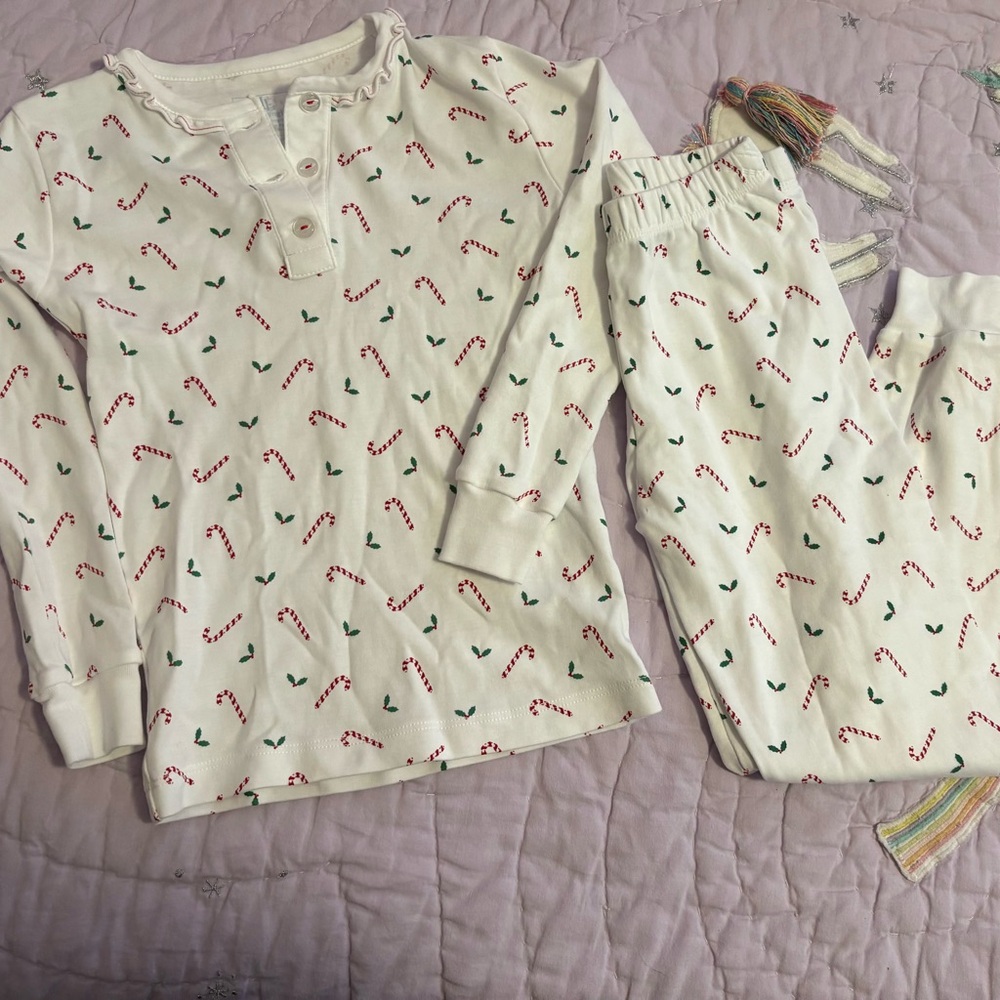 Little English Candy Cane Pajama Set - White and Red